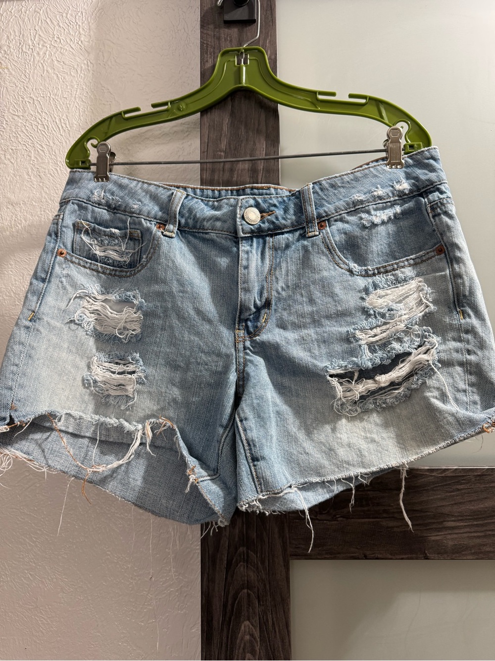 American Eagle Outfitters Light Blue Distressed Denim Shorts